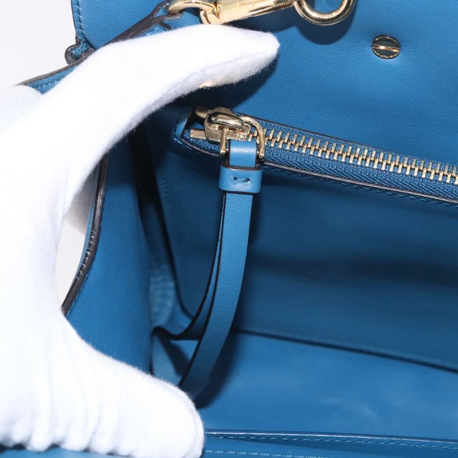 【日本直送】Salvatore Ferragamo Gancini Studio 手提包 皮革 2way 藍色金色 Auth ka4871V-22