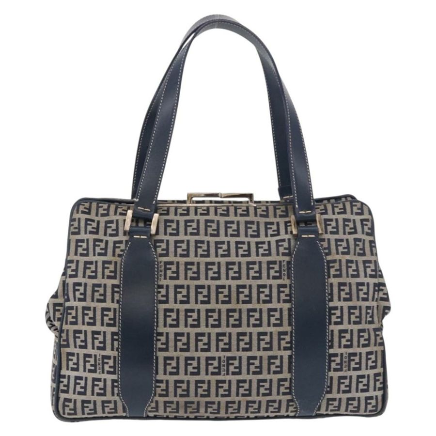 【日本直送】FENDI Zucchino帆布手提包 海軍藍 銀色 正品 ka4913V-1