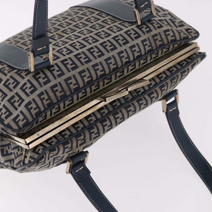 【日本直送】FENDI Zucchino帆布手提包 海軍藍 銀色 正品 ka4913V-6