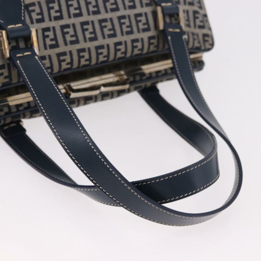 【日本直送】FENDI Zucchino帆布手提包 海軍藍 銀色 正品 ka4913V-7