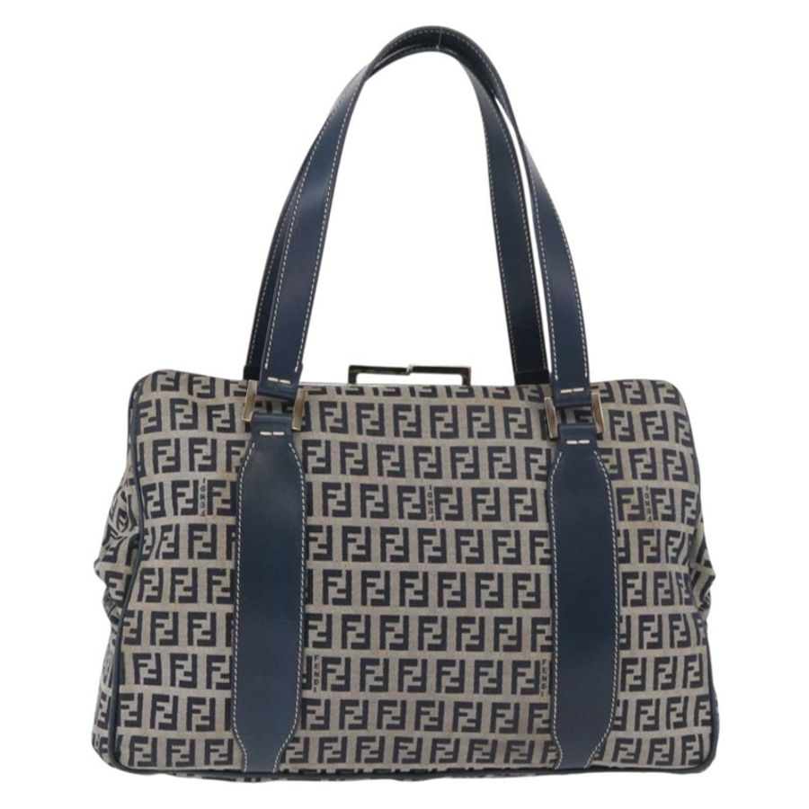 【日本直送】FENDI Zucchino帆布手提包 海軍藍 銀色 正品 ka4913V-12
