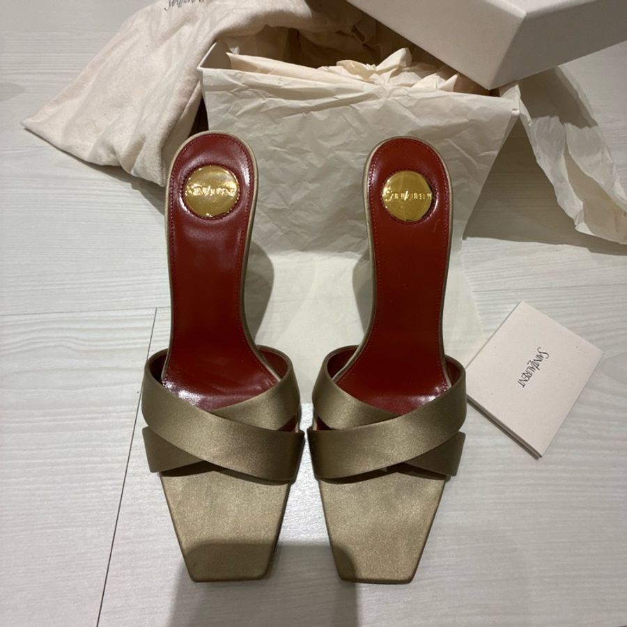 YSL OPYUM緞面縐紗穆勒鞋 37號-0