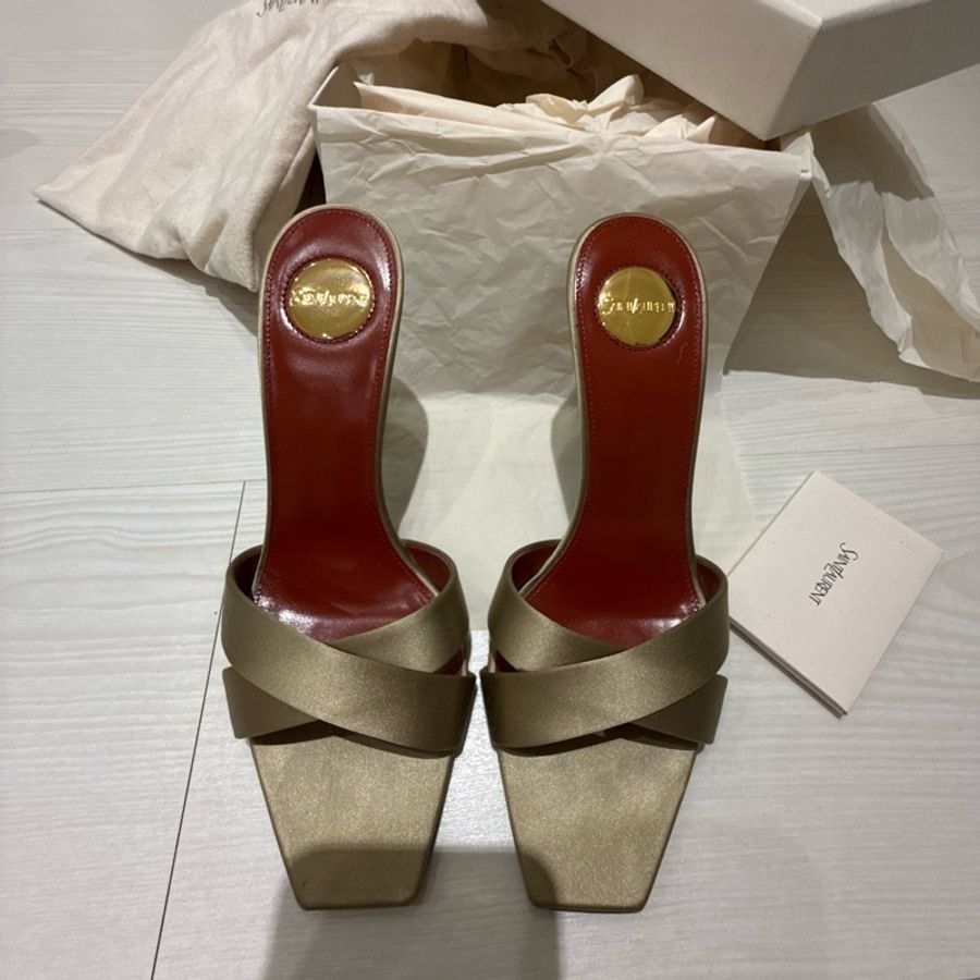 YSL OPYUM緞面縐紗穆勒鞋 37號-5