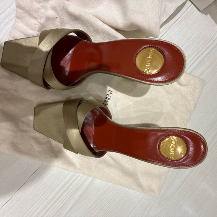 YSL OPYUM緞面縐紗穆勒鞋 37號-7