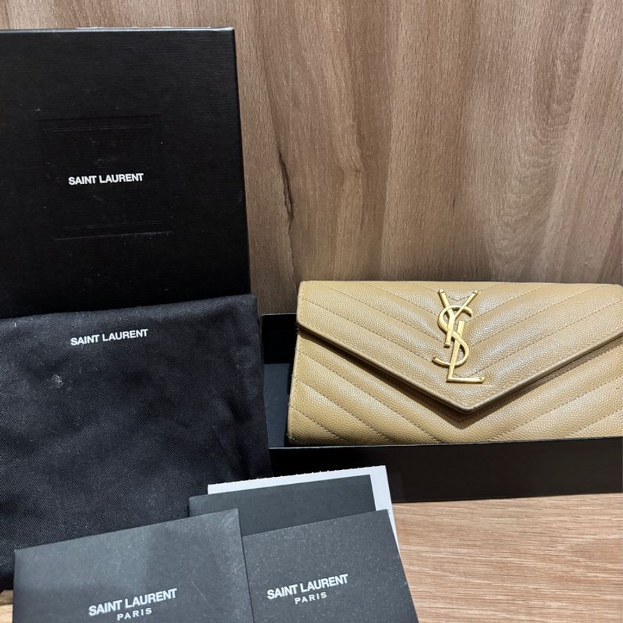 （YSL)Saint Laurent V字翻蓋長夾-0