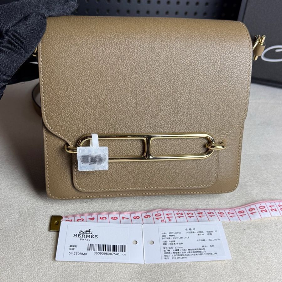 Hermes愛馬仕roulis19豬鼻子包，灰色，金扣-0