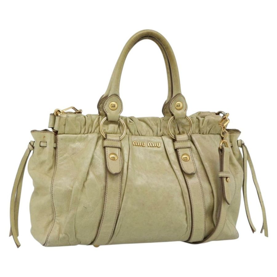 【日本直送】Miu Miu Matelasse 手提包 皮革 2way 米色 金 正品 187578V-0