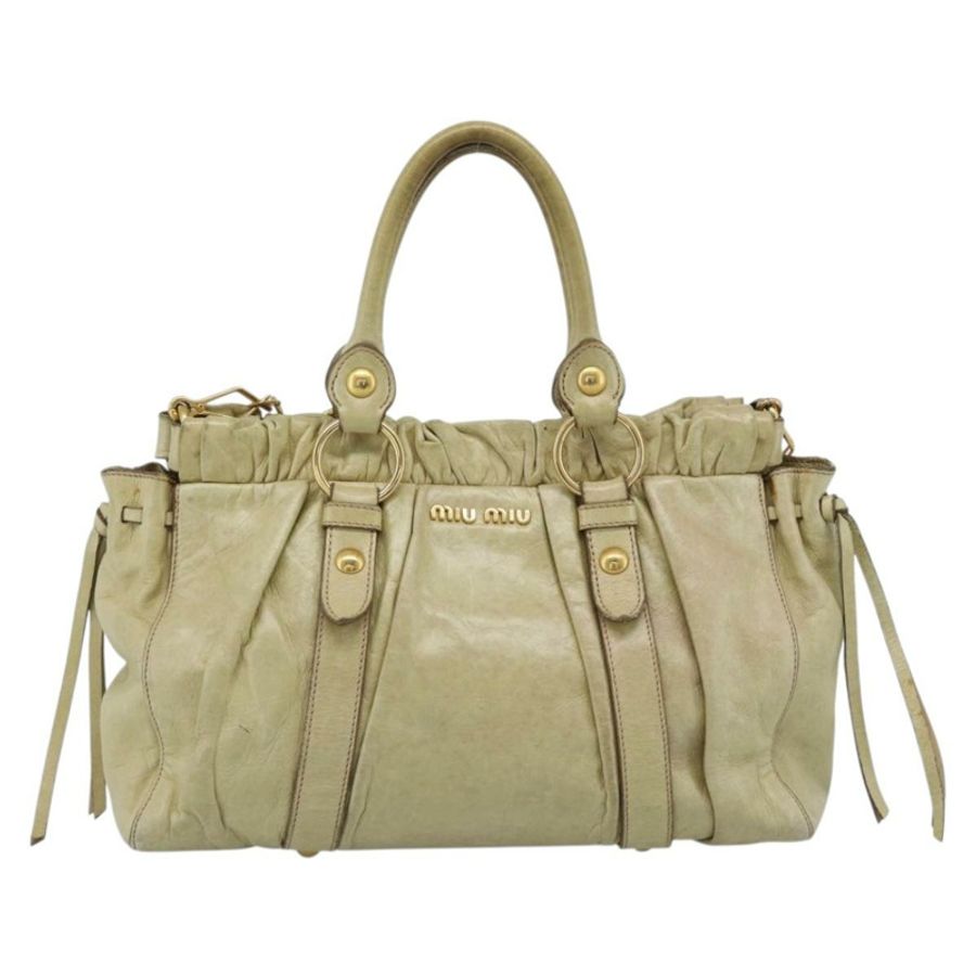 【日本直送】Miu Miu Matelasse 手提包 皮革 2way 米色 金 正品 187578V-12