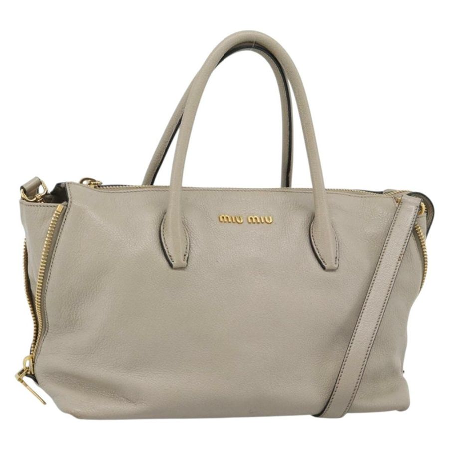 【日本直送】Miu Miu 手提包 皮革 兩用 灰色 金色 正品 187574V-0