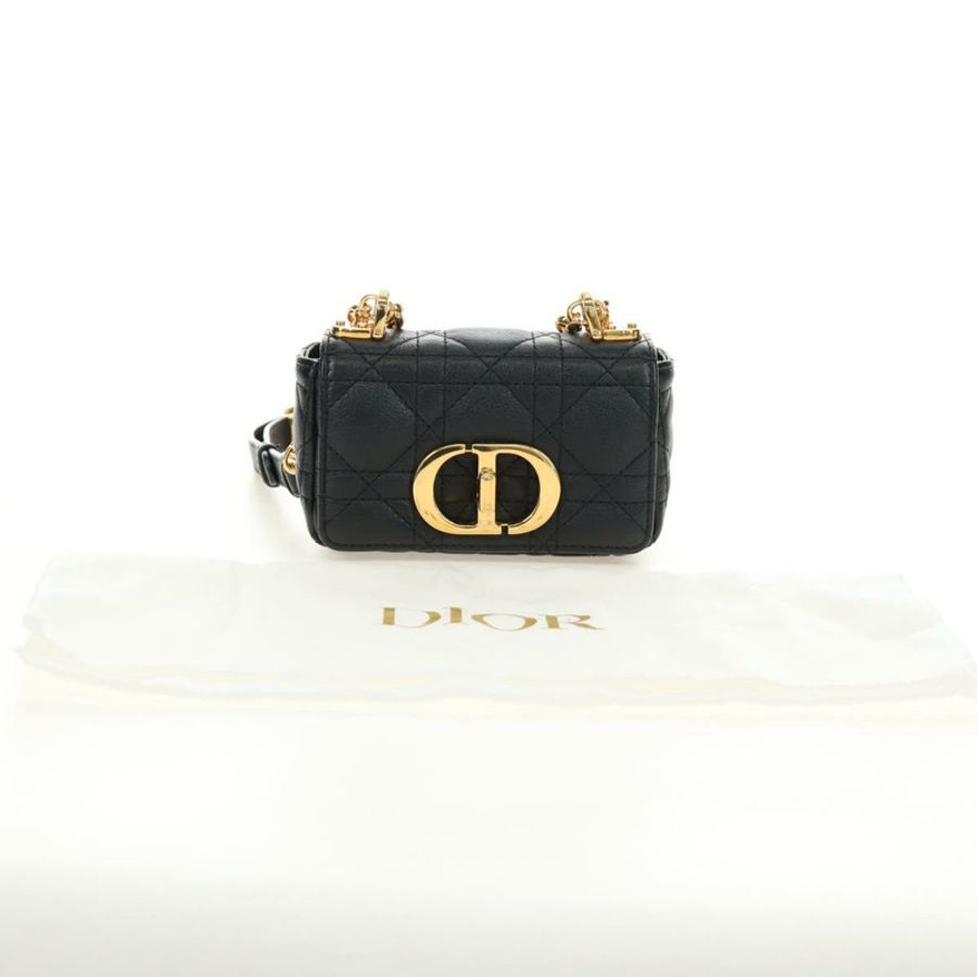 【日本直送】Christian Dior Cannage Caro 鏈條手拿包，羊皮材質，黑色金色，正品，貨號 186459SAM-11