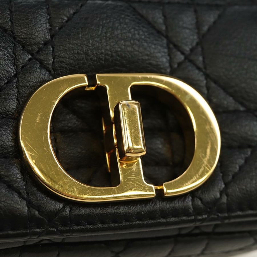 【日本直送】Christian Dior Cannage Caro 鏈條手拿包，羊皮材質，黑色金色，正品，貨號 186459SAM-18