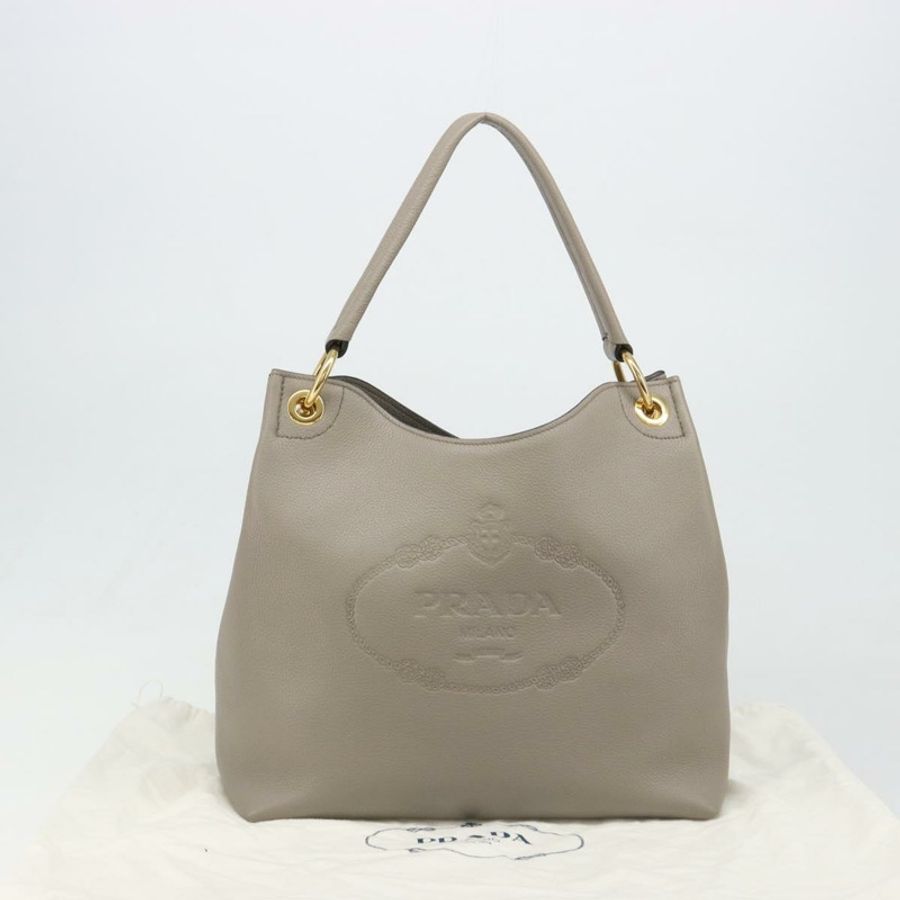 【日本直送】PRADA 灰色金色皮革肩背包 1BC051 正品 yk20522SAV-11