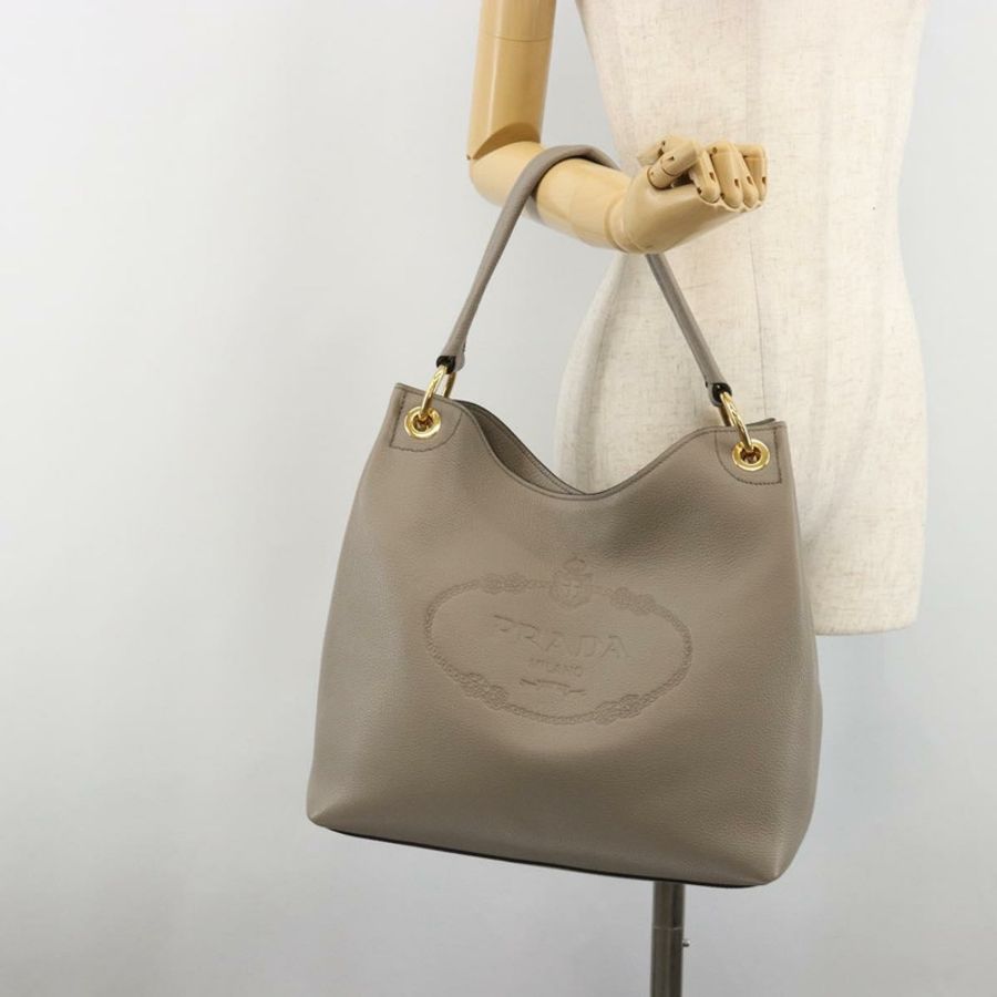 【日本直送】PRADA 灰色金色皮革肩背包 1BC051 正品 yk20522SAV-22