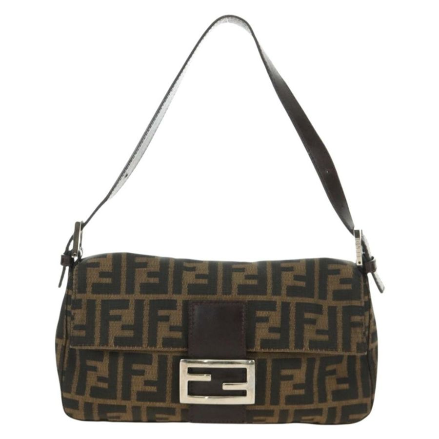 【日本直送】FENDI Zucca帆布Mamma Baguette單肩包 黑色棕色 正品 188763SAM-12