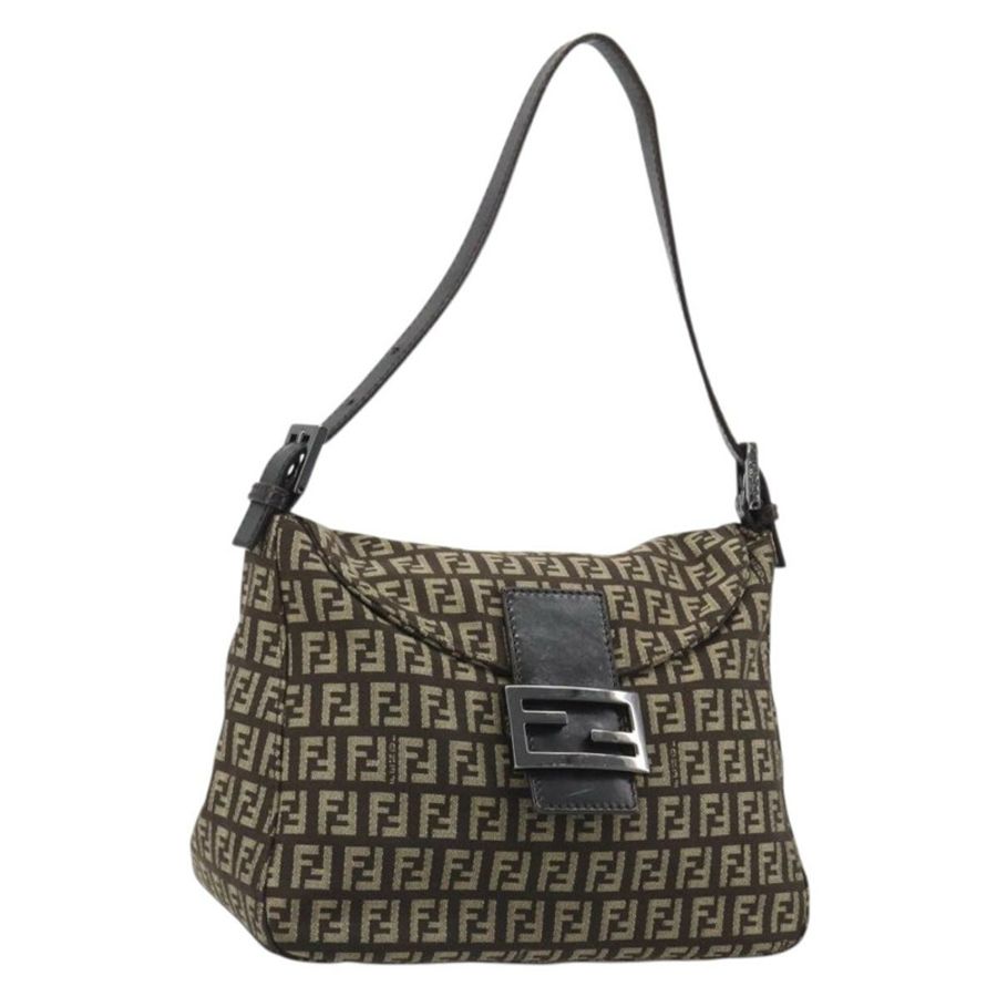 【日本直送】FENDI Zucchino帆布Mamma Baguette單肩包 黑色 正品 186465V-0