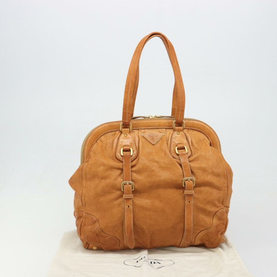 【日本直送】PRADA 棕色金色雙肩包，真皮材質，正品編號 186428V-11
