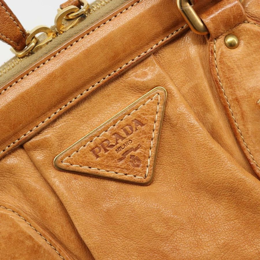 【日本直送】PRADA 棕色金色雙肩包，真皮材質，正品編號 186428V-17