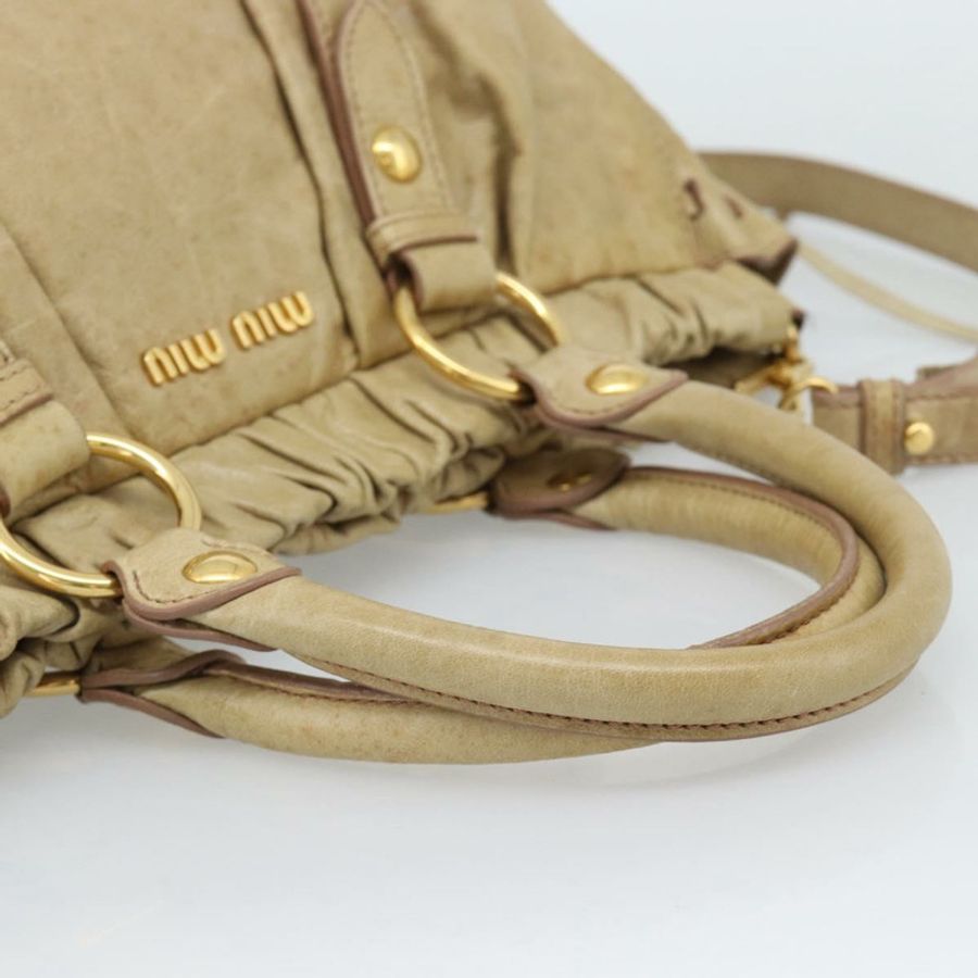 【日本直送】Miu Miu 手提包 皮革 兩用 米色 金色 正品 186441V-6