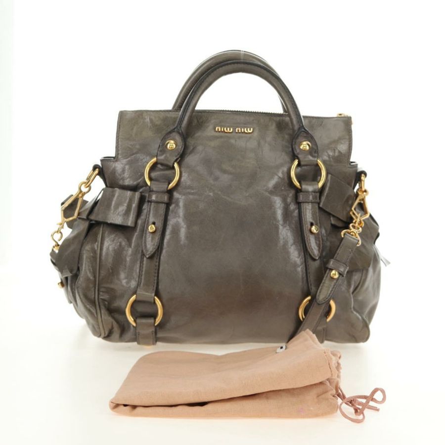 【日本直送】Miu Miu 手提包 皮革 兩用 灰色 金色 正品 186440SAM-11