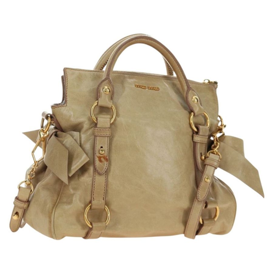 【日本直送】Miu Miu 手提包 皮革 兩用 米色 金色 正品 186442SAM-0