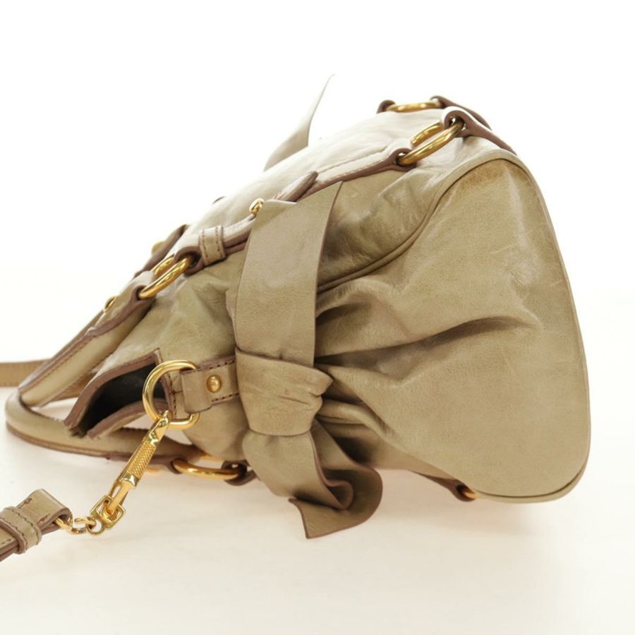 【日本直送】Miu Miu 手提包 皮革 兩用 米色 金色 正品 186442SAM-3