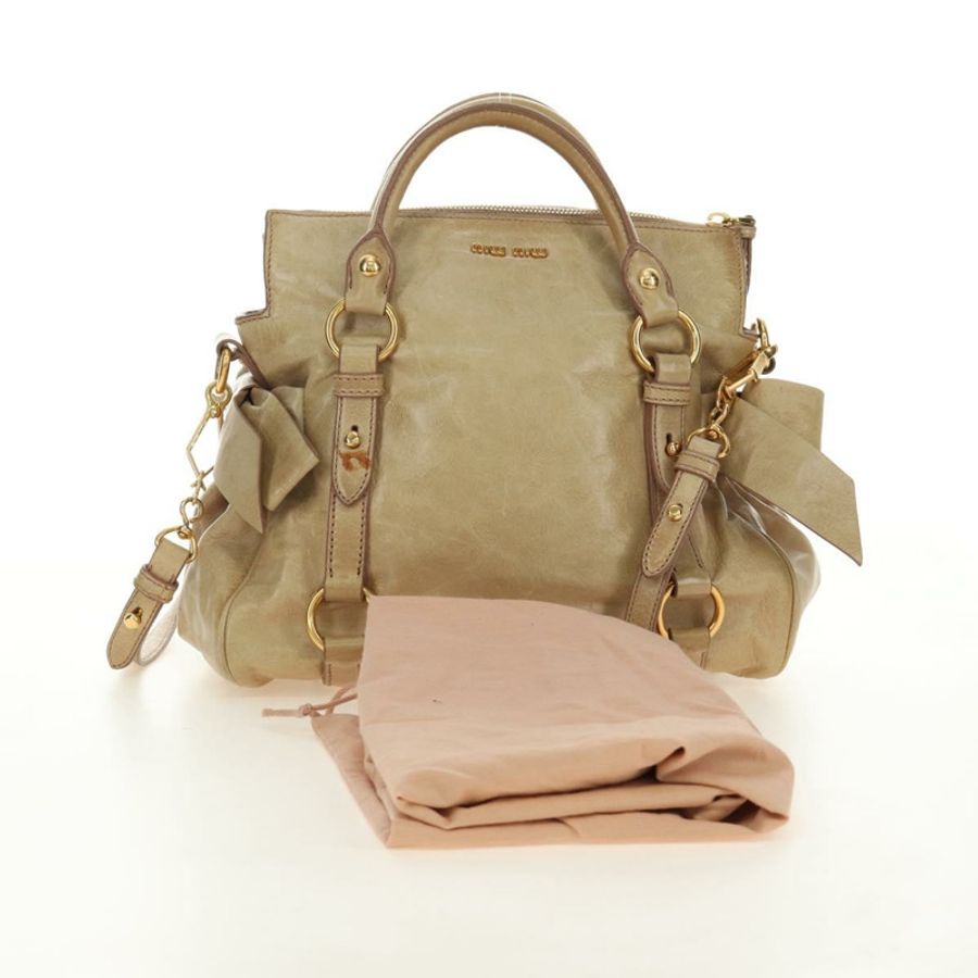 【日本直送】Miu Miu 手提包 皮革 兩用 米色 金色 正品 186442SAM-11