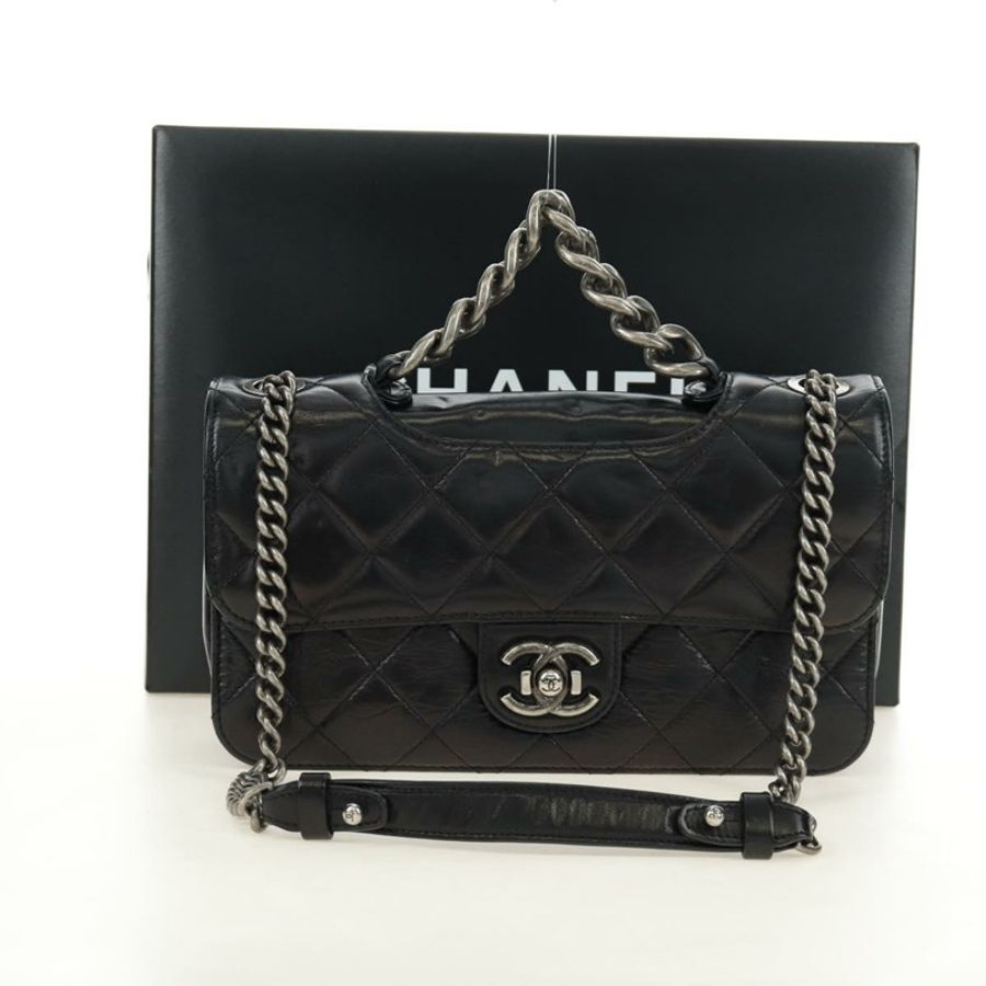 【日本直送】香奈兒 (CHANEL) Matelasse 鏈條手提包 小牛皮 2way 黑色 銀色 CC 標誌 正品 BA13614SAM-11