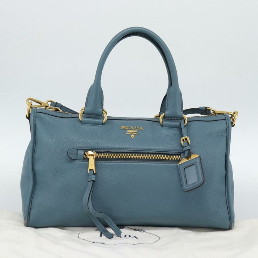 【日本直送】PRADA Vittero Dino 皮革手提包，藍金配色，正品，貨號 187263V-11