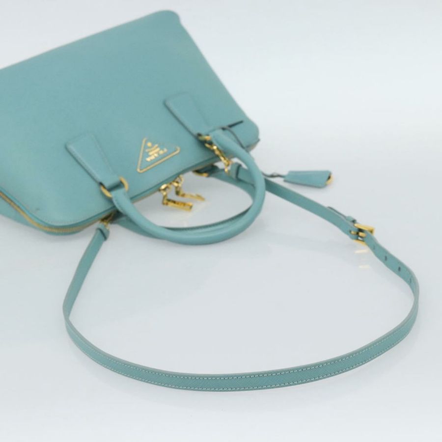 【日本直送】PRADA 手提包 Safiano 皮革 2way Turquoise Blue Gold Auth 187253V-6