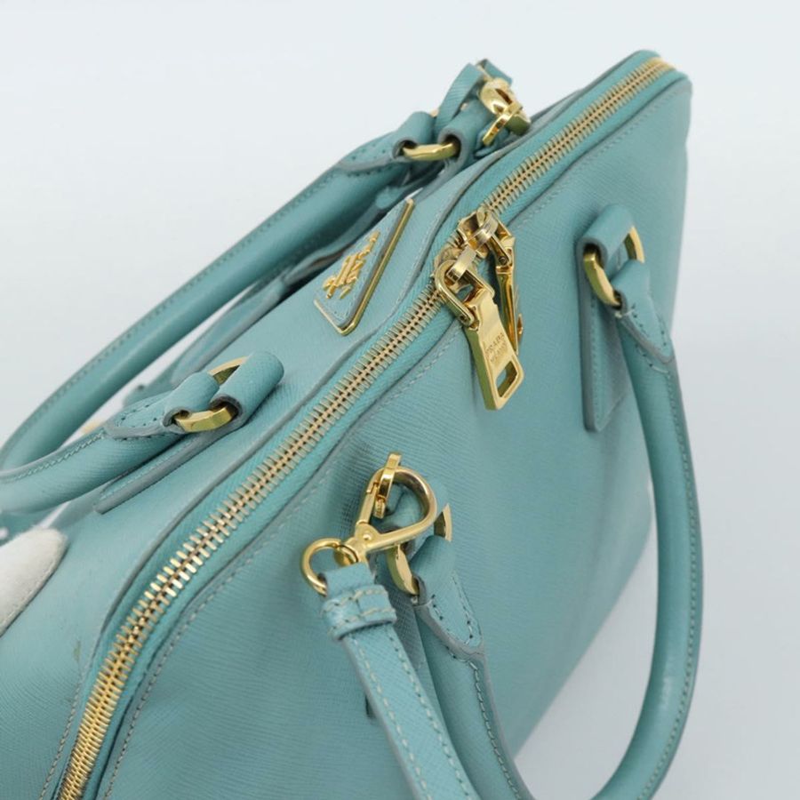 【日本直送】PRADA 手提包 Safiano 皮革 2way Turquoise Blue Gold Auth 187253V-13