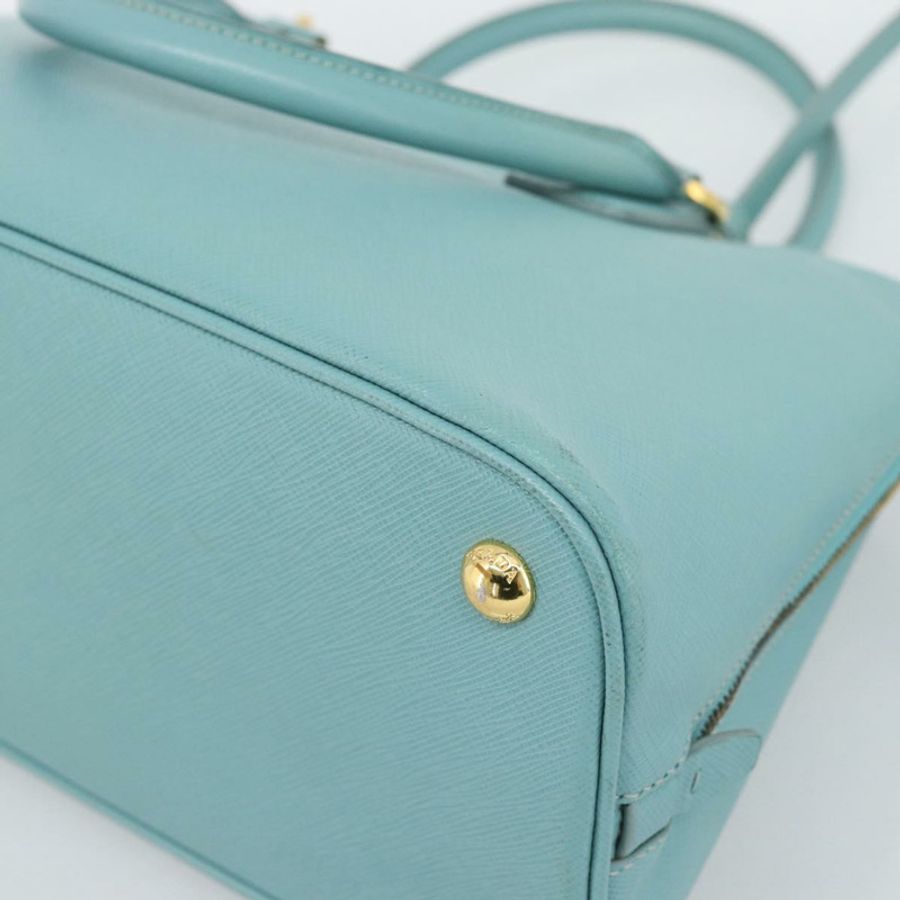 【日本直送】PRADA 手提包 Safiano 皮革 2way Turquoise Blue Gold Auth 187253V-18