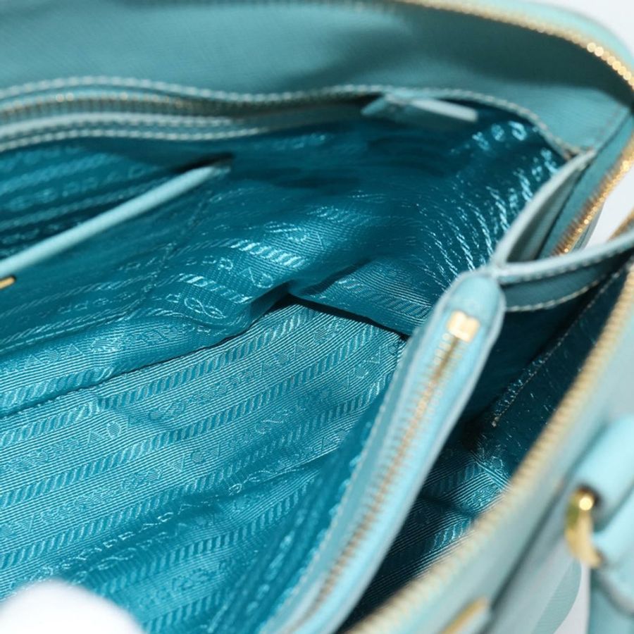 【日本直送】PRADA 手提包 Safiano 皮革 2way Turquoise Blue Gold Auth 187253V-23