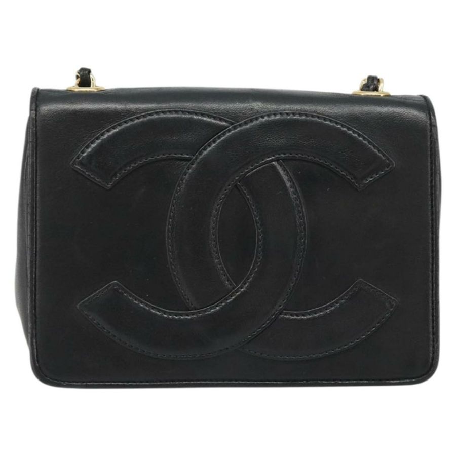 【日本直送】香奈兒 (CHANEL) 絎縫鏈條單肩包 羊皮 金色 黑色 CC 標誌 正品 BA13617A-12