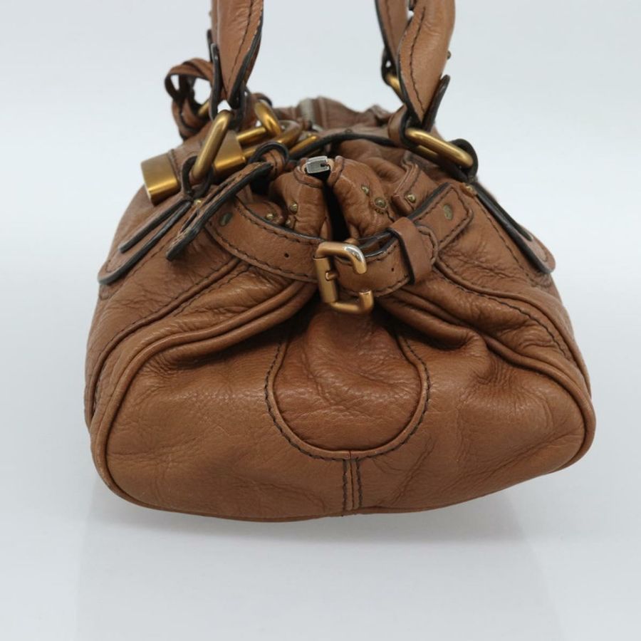 【日本直送】Chloe Paddington 手提包，棕色、金色、銀色皮革，正品 am11945V-3