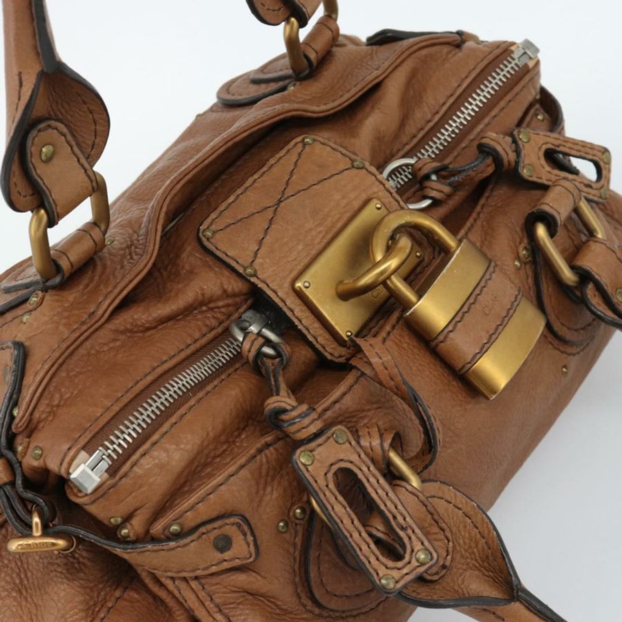 【日本直送】Chloe Paddington 手提包，棕色、金色、銀色皮革，正品 am11945V-5