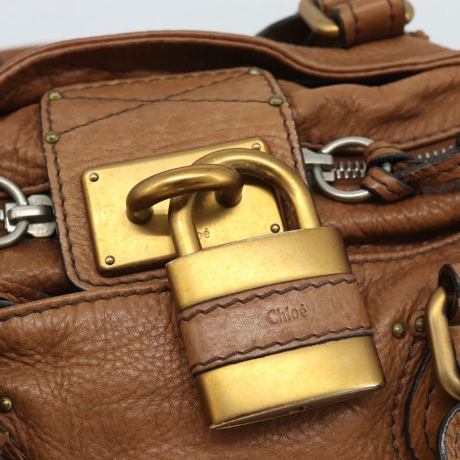 【日本直送】Chloe Paddington 手提包，棕色、金色、銀色皮革，正品 am11945V-17