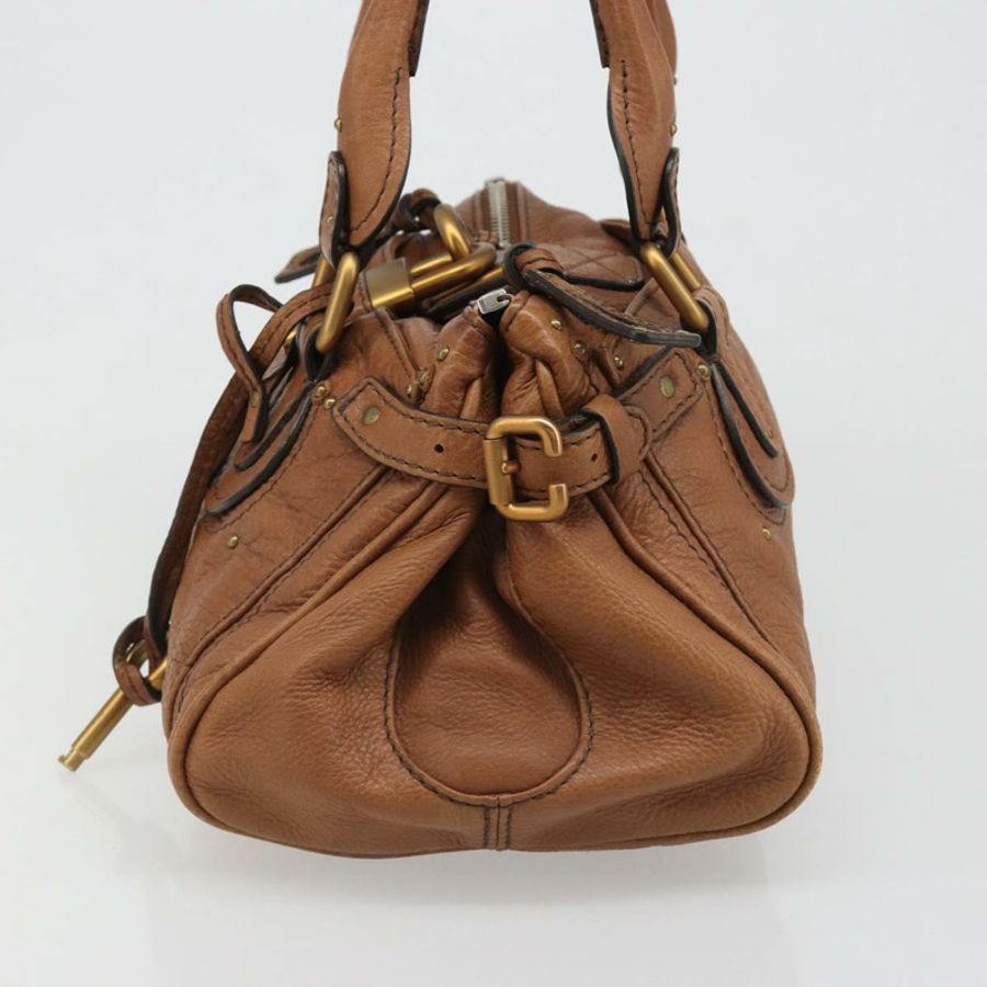 【日本直送】Chloe Paddington 手提包，棕色、金色、銀色皮革，正品 am11930V-2