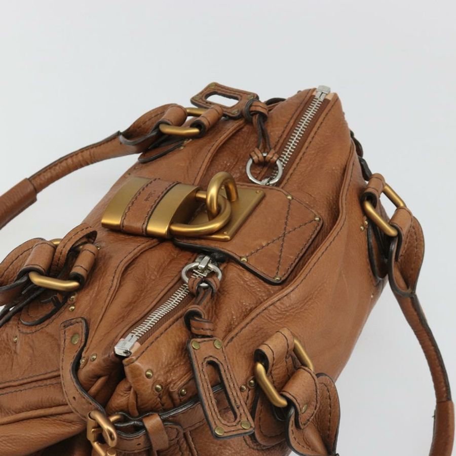 【日本直送】Chloe Paddington 手提包，棕色、金色、銀色皮革，正品 am11930V-5