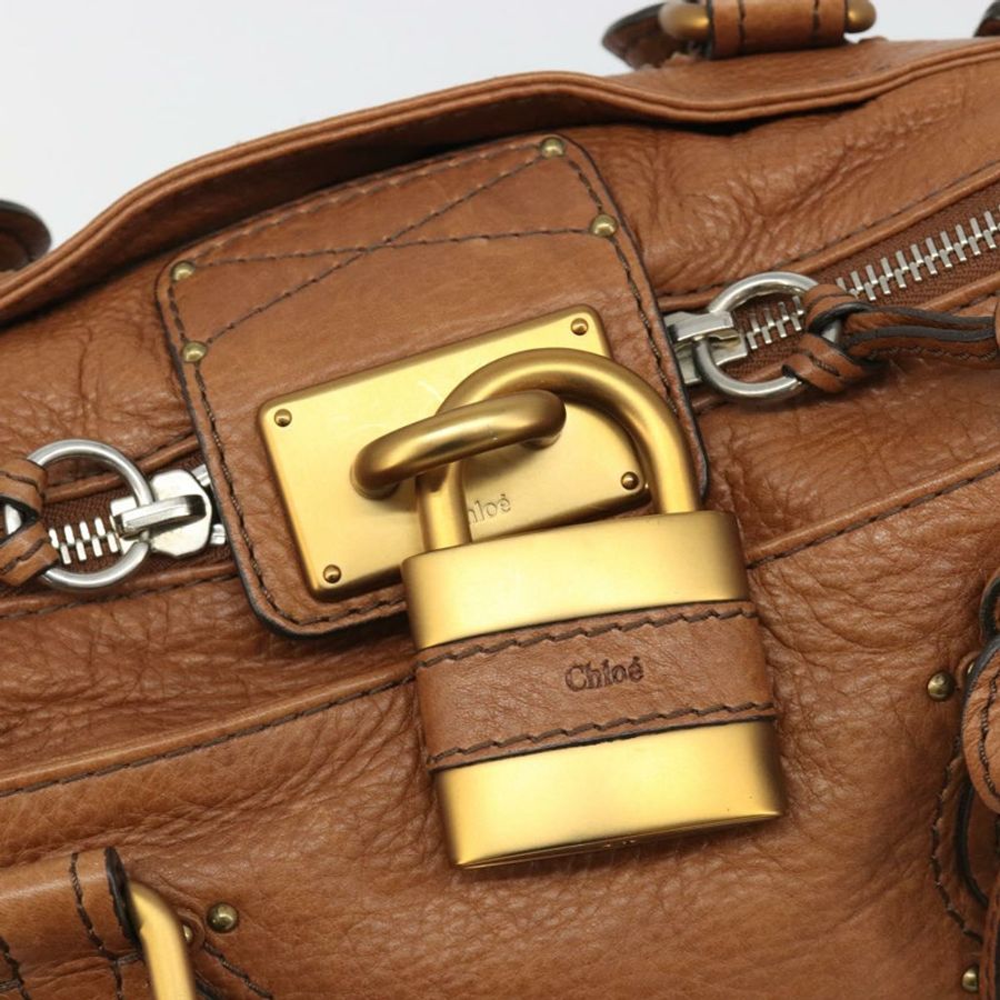 【日本直送】Chloe Paddington 手提包，棕色、金色、銀色皮革，正品 am11930V-17