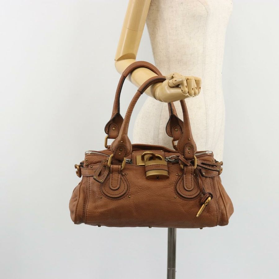 【日本直送】Chloe Paddington 手提包，棕色、金色、銀色皮革，正品 am11930V-25