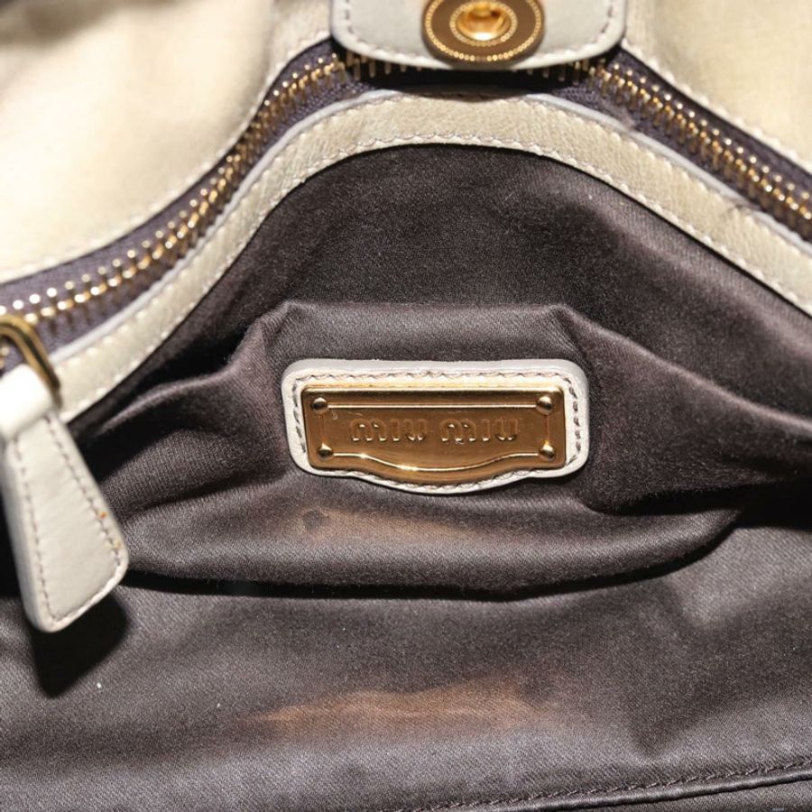 【日本直送】Miu Miu 側邊緞帶手提包 皮革 兩用 米色 金色 正品 am11947V-17