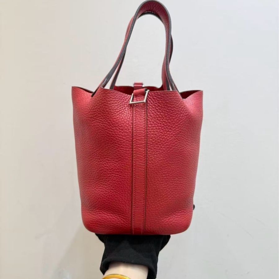 愛馬仕/Hermès 菜籃子picotin18 國旗紅銀扣 tc皮 c刻-3