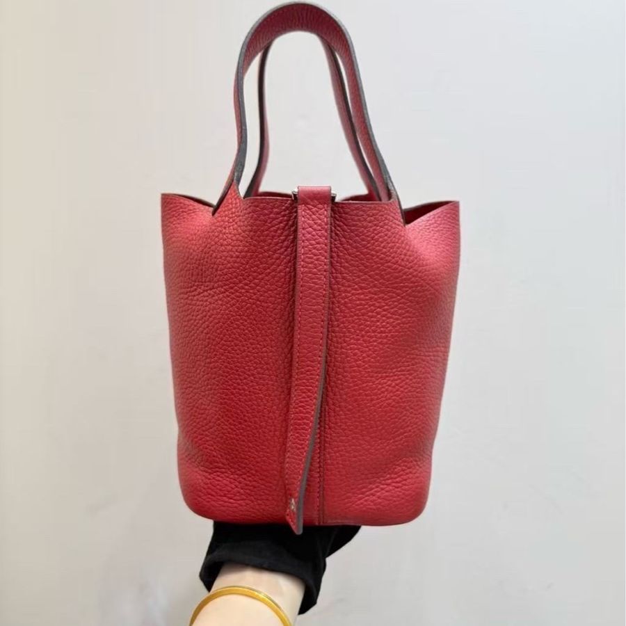 愛馬仕/Hermès 菜籃子picotin18 國旗紅銀扣 tc皮 c刻-4