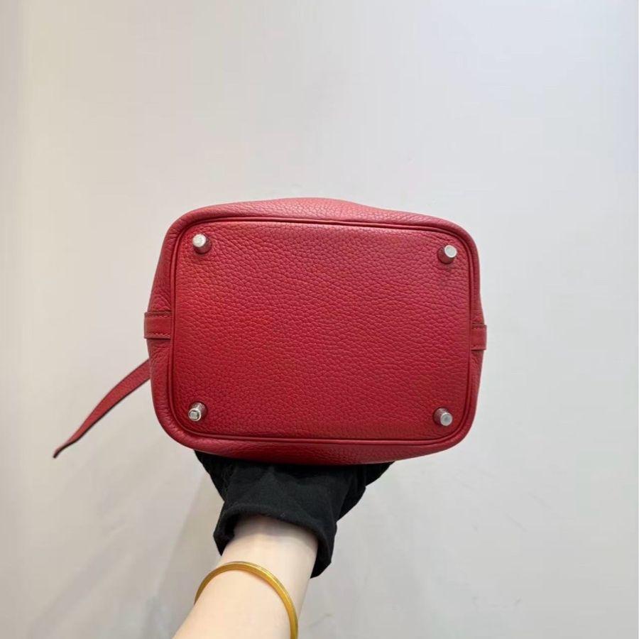 愛馬仕/Hermès 菜籃子picotin18 國旗紅銀扣 tc皮 c刻-5