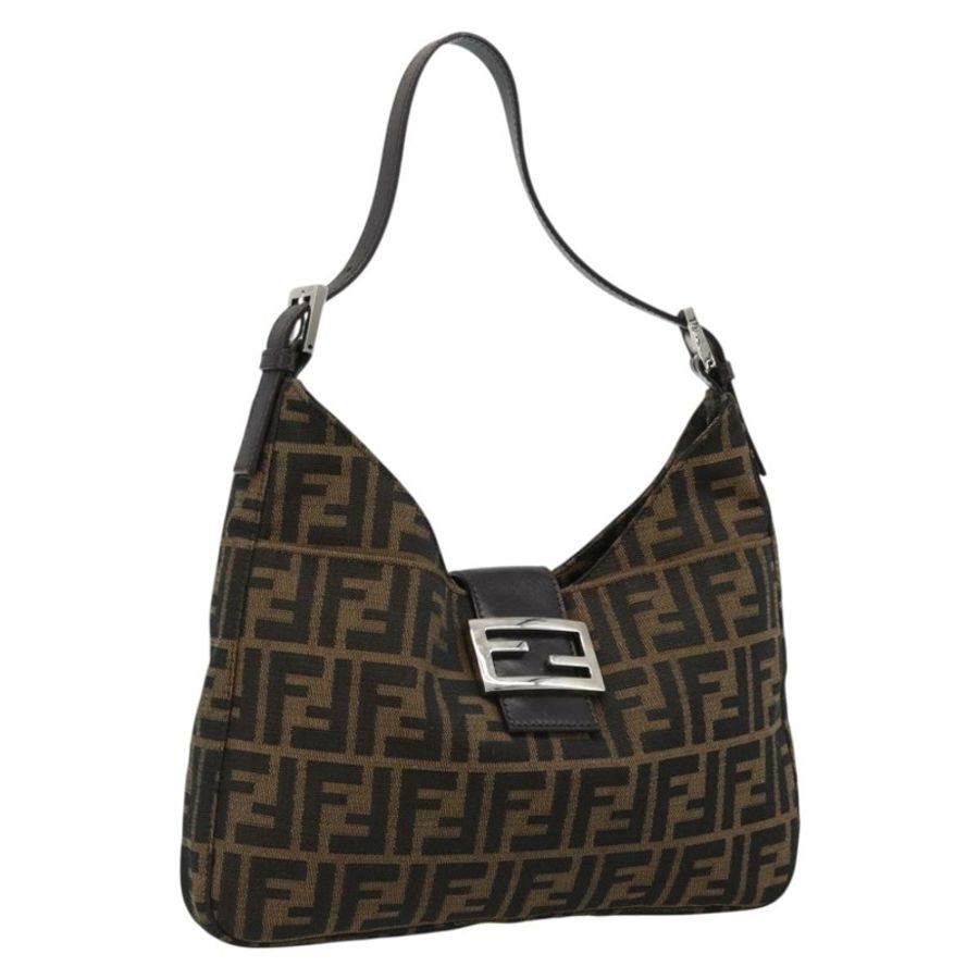 【日本直送】FENDI Zucca帆布Mamma Baguette單肩包 黑色 棕色 銀色 正品 am11931V-0