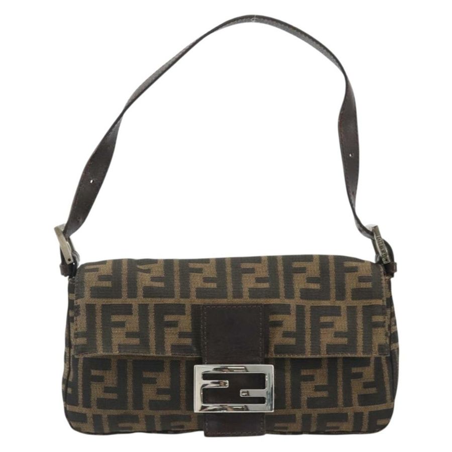 【日本直送】FENDI Zucca帆布Mamma Baguette單肩包 黑色 棕色 銀色 正品 am11936V-12