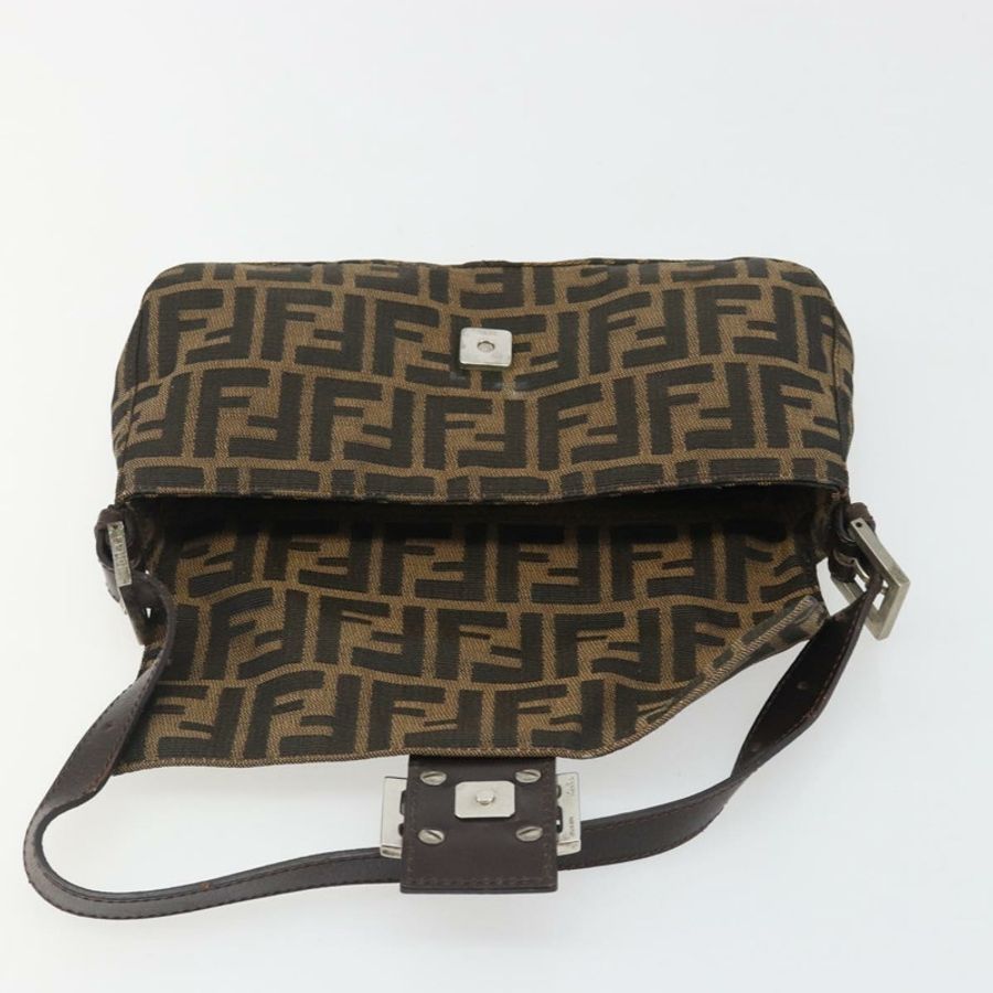 【日本直送】FENDI Zucca帆布Mamma Baguette單肩包 黑色 棕色 銀色 正品 am11936V-19