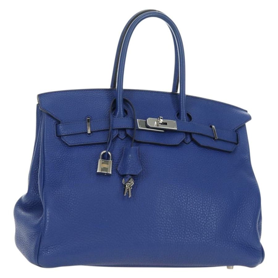 【日本直送】愛馬仕 Birkin 35 手袋 Taurillon 皮革 藍色 銀色 正品 188839SM-0