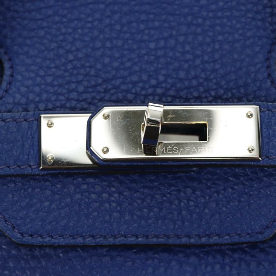 【日本直送】愛馬仕 Birkin 35 手袋 Taurillon 皮革 藍色 銀色 正品 188839SM-17