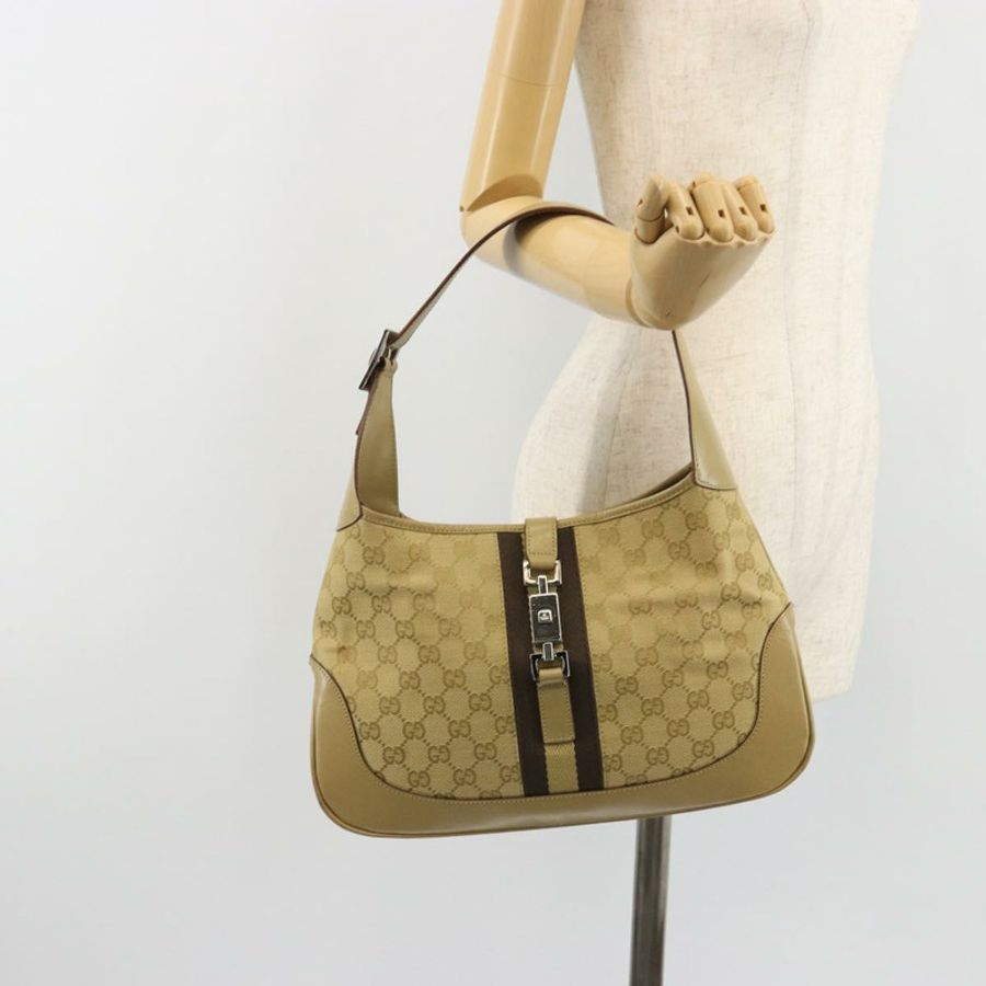 【日本直送】GUCCI GG帆布Jackie Sherry系列肩背包 米色/銀色 00963 正品 188900V-23